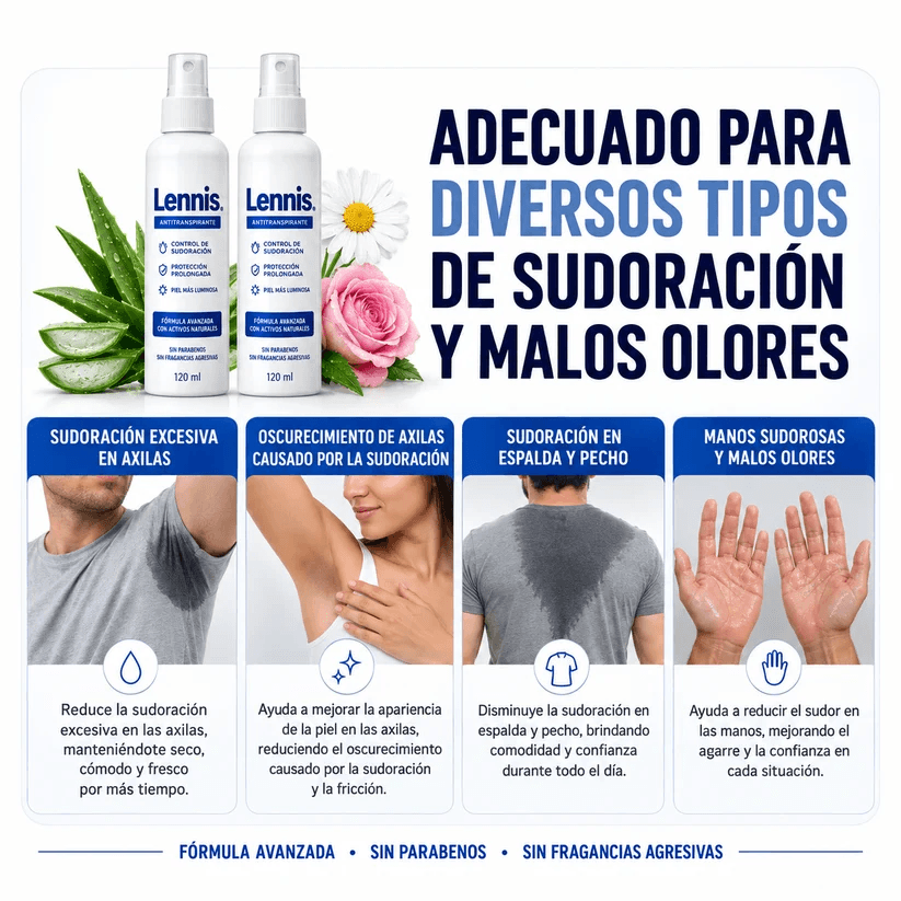 LENNIS™ – Corta la sudoración excesiva y recupera la confianza en tu cuerpo